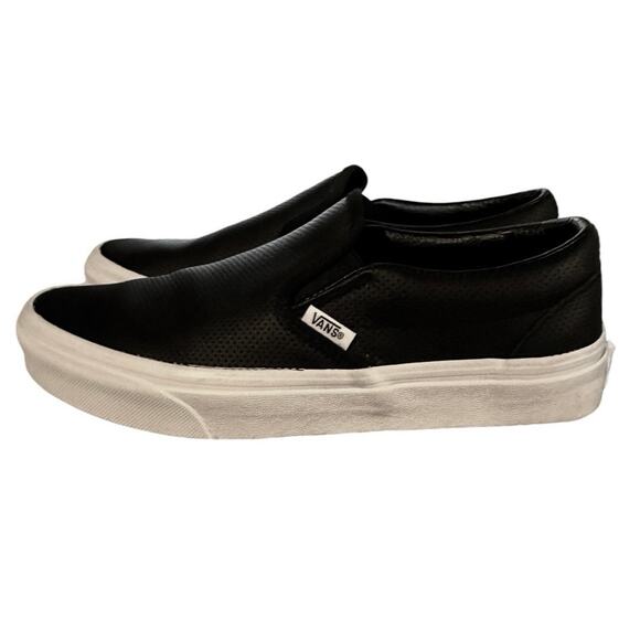 VANS CLASSIC SLIP-ON - Black Perforated Leather Women 8 Men 6.5 - Picture 8 of 16